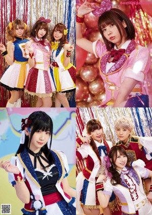 A group of girls in different outfits posing for a picture.