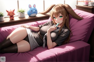 A woman in a red lingerie sitting on a bed.