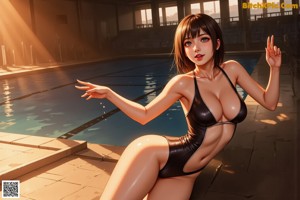 A woman in a white bikini sitting in a pool.