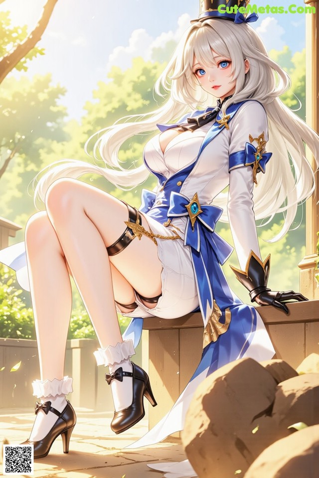 Hentai - Luminous Charm of the Aquatic Enchantress Set.2 20250126 Part 3 No.dad2d1 A woman in a blue and white dress sitting on a bench.