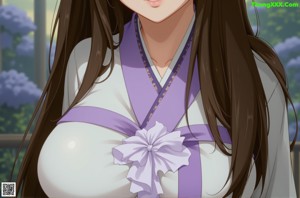 A woman in a white robe sitting on a bed.