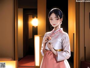 A woman in a kimono holding a red box.