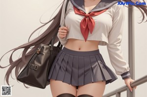 A girl in a school uniform is posing for a picture.