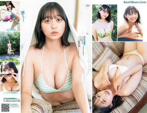 A group of young women in bikinis posing for a magazine cover.