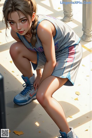 A woman in a basketball uniform holding a basketball on a court.