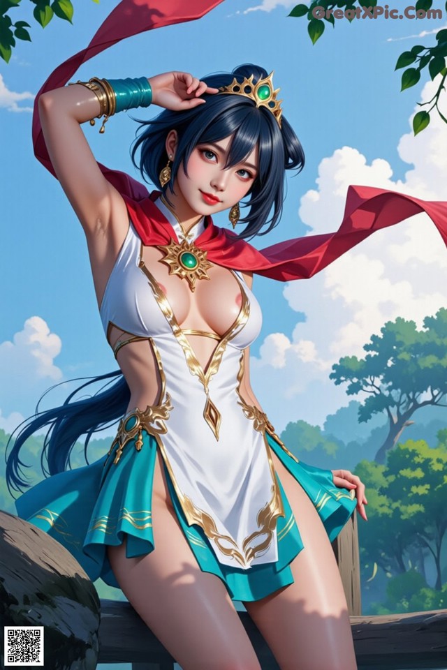 Hentai - Under the Radiance of Celestial Grace Set.1 20250106 Part 2 No.a5ecf4 A woman in a white and blue outfit with a red cape.