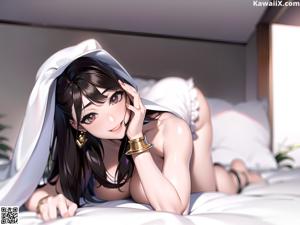 A woman in a black latex outfit standing in front of a mirror.