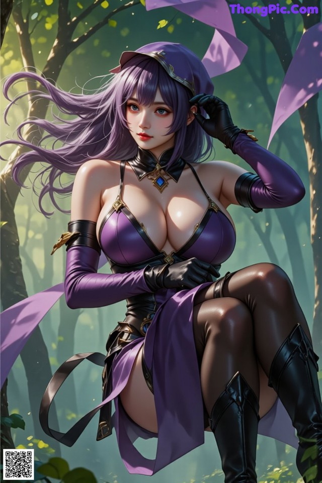 Hentai - The Velvet Nightfolds Embrace Her Regal Presence Set.1 20250104 Part 4 No.8bed03 A woman in a purple outfit sitting in the woods.