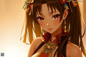 A woman in a white dress with a flower in her hair.