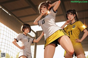 A girl in a soccer uniform is posing for a picture.